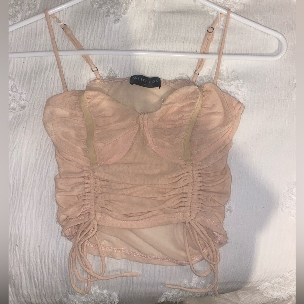 White Fox Pink Mesh Crop Top